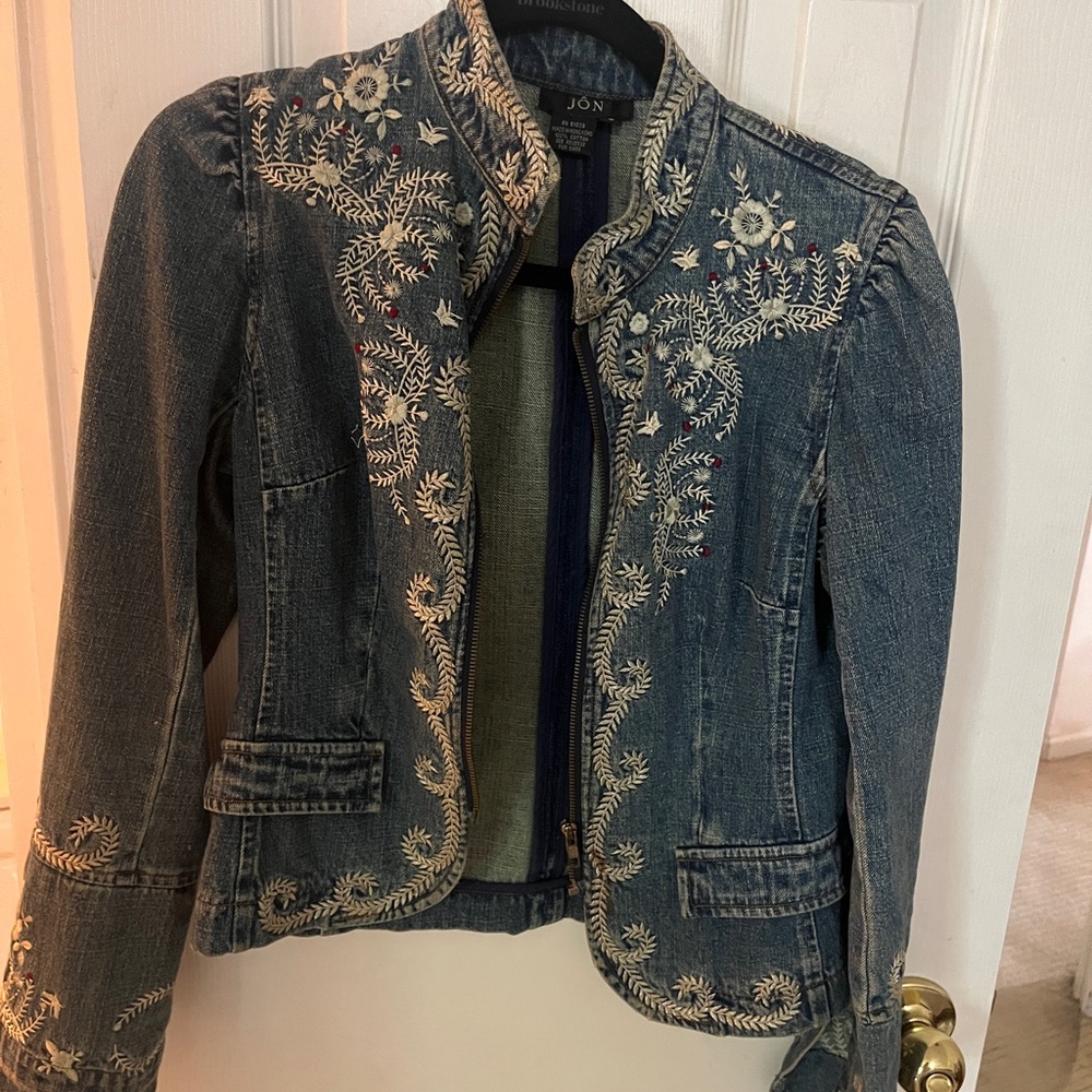 Brookstone Blue Embroidered Jean Jacket